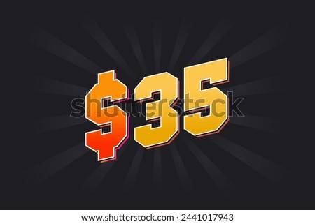 35 Dollar American Money vector text symbol. $35 USD United States Dollar stock vector