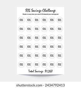 35 dollar saving challenge,Savings Challenge Printable,Savings Challenge,Savings Box,35 Dollar Savings,Savings Tracker,Money Goal Tracker