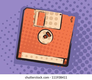 3,5" floppy disk grungy comic style. Vector image.