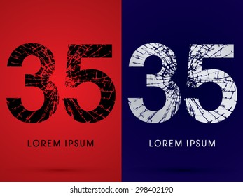 35 ,Font , destroy, broken mirror,  broken glass, graphic vector.