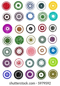 35 Grunge Circle Graphic Elements (Individually grouped, colors can easily be changed)
