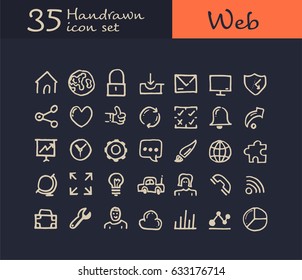 35 Hand drawn web icon. doodle web icon. vector illustration.