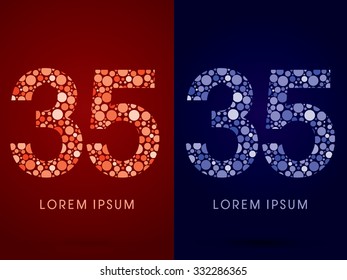 35 ,hot and cool font, designed using red and blue dot graphic vector.