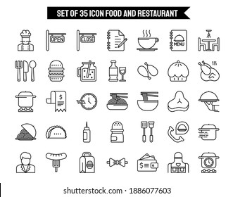 35 icon set of Food and Restaurant Outline for your website design, icon, logo, app. Vector Premium EPS10