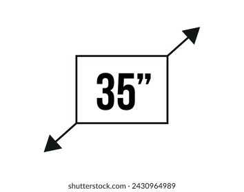35 inches. Vector screen measurement and resolution in inches. Size in inch isolated on white background