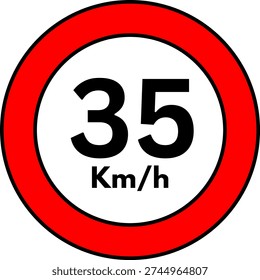 35 km h Speed Limit Road Sign, Red Circle Traffic Symbol Vector
