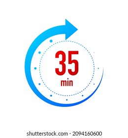Las flechas de los relojes de 35 minutos. Iconos de tiempo de trabajo o de tiempo de servicio de entrega. Fondo blanco. Ilustración vectorial.