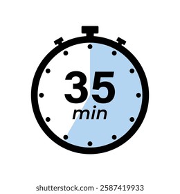 35 minute Timer, clock, stopwatch isolated icons. Countdown timer symbol. Label cooking time. Minute timer, Time measure, Chronometer, Alarm, Kitchen timer, label, sticker, stamp. Vector illustration