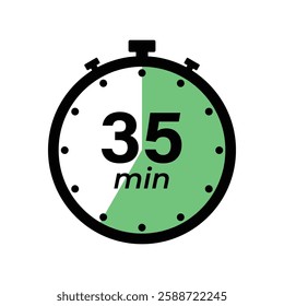 35 minute Timer, clock, stopwatch isolated icons. Countdown timer symbol. Label cooking time. Minute timer, Time measure, Chronometer, Alarm, Kitchen timer, label, sticker, stamp. Vector illustration