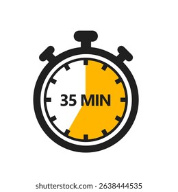 35 Minute Timer Icon in a Modern Flat Style. A Clock, Stopwatch, or Chronometer Displaying a Thirty Five Minute Mark. Ideal for Cooking Duration or Countdown Display