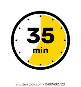 35 Minutes Analog Clock Icon white background design.