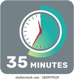 35 minutos, reloj analógico, icono de temporizador aislado. Ilustración del vector, EPS.