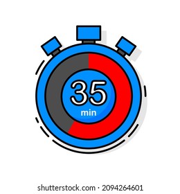 35 minutes left. Timer, clock, stopwatch isolated icon. Note the cooking time. Vector illustration.