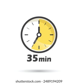 35 minutes on stopwatch icon in flat style. Clock face timer vector illustration on isolated background. Countdown sign business concept.