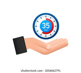 The 35 minutes, stopwatch with hands icon. Stopwatch icon in flat style, timer on white background. Vector illustration.