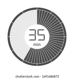 The 35 minutes, stopwatch icon, digital timer. Vector illustration.