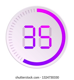 The 35 minutes, stopwatch vector icon, digital timer. Vector digital count down circle board with circle time pie diagram. Watch outline style design, designed for web and app.