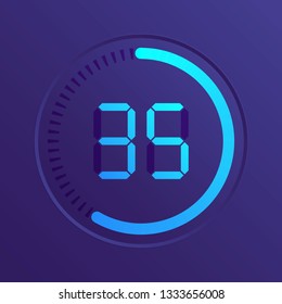 The 35 minutes, stopwatch vector icon, digital timer. Vector digital count down circle board with circle time pie diagram. Watch outline style design, designed for web and app.