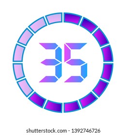 The 35 minutes, stopwatch vector icon, digital timer in modern style. Neon-gradient colorful.  Clock and watch, timer, countdown symbol.