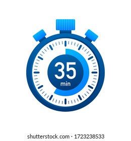 The 35 minutes, stopwatch vector icon. Stopwatch icon in flat style, timer on on color background. Vector illustration