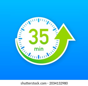 The 35 minutes, stopwatch vector icon. Stopwatch icon in flat style, timer on on color background. Vector illustration.