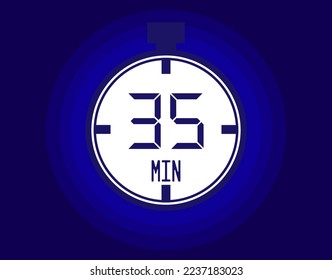 35 minutes stopwatch vector icon. Stopwatch icon in clock style. Timer for schedules and appointments on blue background