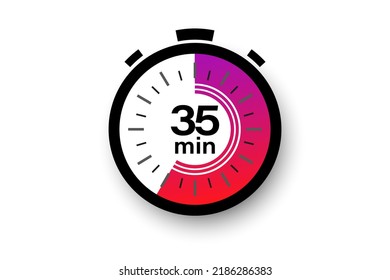 35 minutes timer. Stopwatch symbol in flat style. Editable isolated vector illustration.