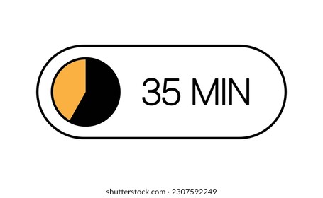 35 Minuten Timer UI UX Design Symbol, Moderner Minimaler Look. Uhren, Stopp-Watch-Taste, mit 35 Minuten Status. Countdown, Kochen, Restbetrag Anzeige. Einzelne Vektorgrafik