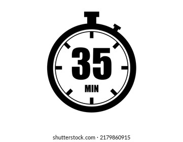 35 Minuten Zeituhr. Zeitmessung. Chronometer Vektorsymbol schwarz einzeln auf weißem Hintergrund.