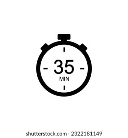 35 minutes vector icon. Time left symbol isolated. Stopwatch black sign Vector EPS 10.