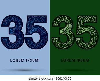 35 ,Number, Abstract, font, concept filigree, floral, natural, water and leaf graphic, vector.