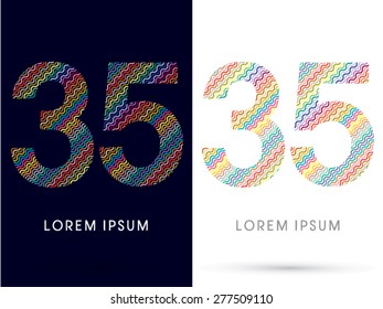 35 ,Number, font, designed using colorful zigzag line, graphic, vector.