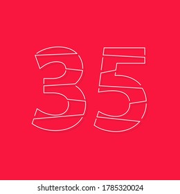 35 number, linear stroke font. Modern trendy, creative style design. For logo, brand label, design elements, corporate identity, application and more. İsolated vector illustration