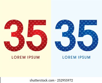 35 ,Number ,Luxury font, designed using red and blue line geometric shape, idea from wicker, basket, ribbons, jewelry, logo, symbol, icon, graphic, vector.