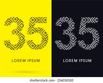 35 ,Number ,Luxury font, designed using black and white line square geometric shape, logo, symbol, icon, graphic, vector.