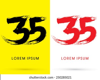 35 ,Number,Chinese brush grunge font ,designed using black and red brush handwriting, logo, symbol, icon, graphic, vector. svg