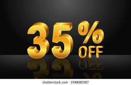 35% off 3d gold on dark black background, Special Offer 35% off, Sales Up to 35 Percent, big deals, perfect for flyers, banners, advertisements, stickers, offer icons, etc.