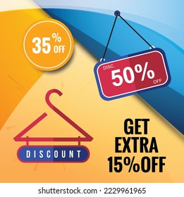 35% off. and 50% off Yellow and Blue background with 50 percent discount for mega big sales.