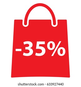 -35% Off bag icon.. Red color. Vector illustration.