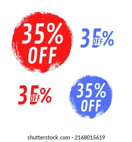 35% off banners, discount tags design template, extra promo, brush grunge, vector illustration( set, sale) 