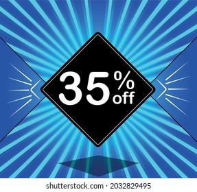 35 % Rabatt. Blue Banner - schwarzer Ballon für große Umsätze.