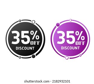 35% off, circle discount tag icon collection. Set of Black and purple sale labels. vector illustration
