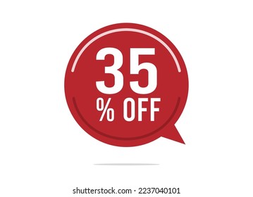 35% off discount vector. Offer balloon and price reduction for promotion and sale of stock. Red design on white background