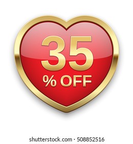 35% off golden badge, vector.