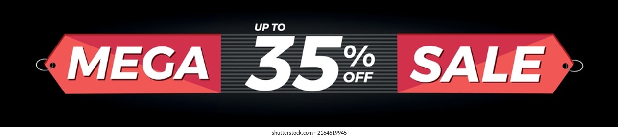 35% de descuento. Banner negro horizontal. Publicidad para Mega Venta. Hasta un 35% de descuento para promociones y ofertas.