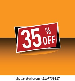 35% off, marketing,sale, deal, banner with orange to yellow background with gradient. White writing on red balloon