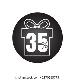 35% off (offer), online super discount icon, black and white gift style vector illustration design