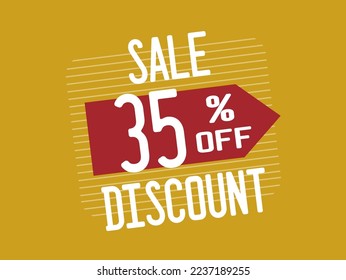 35% de descuento. Banner de descuento rojo con 35 por ciento. Promoción con reducción de precios para productos