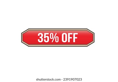 35% off red ribbon label banner. Open available now sign or 35% off tag.