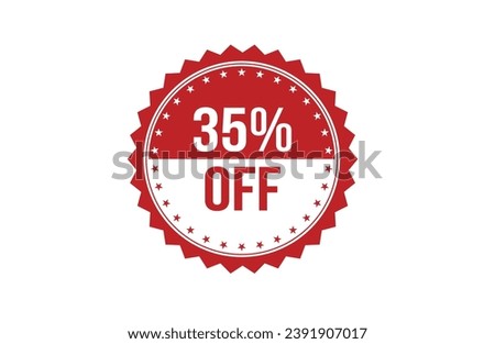 35% off red ribbon label banner. Open available now sign or 35% off tag.